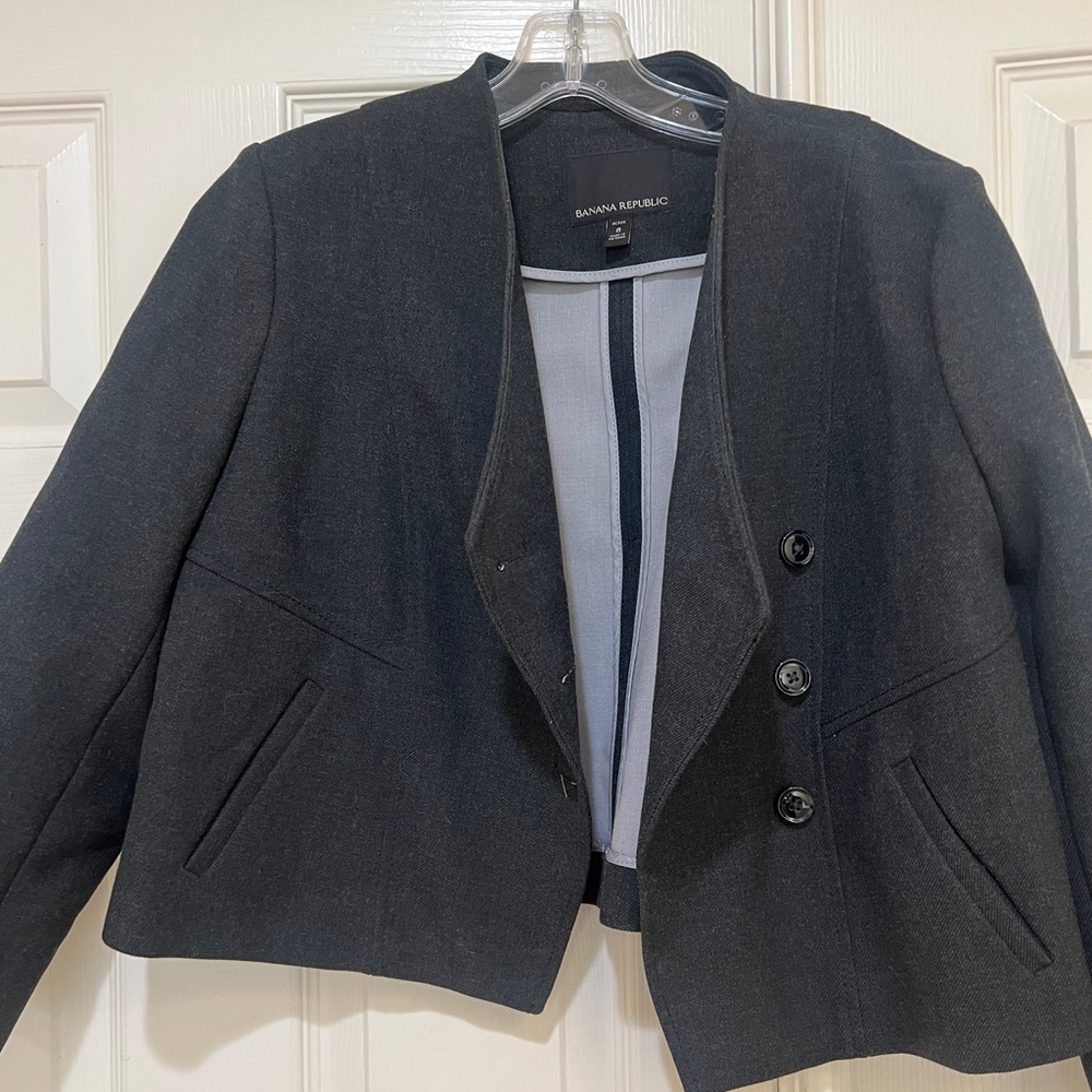 Banana Republic Trapeze Gray Cropped Three Button‎ Blazer office work Jacket 8 - Picture 4 of 11